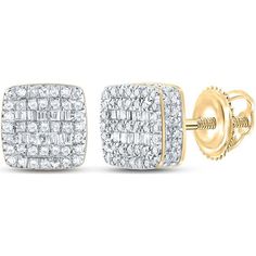 GND 10K Yellow Gold Square Earrings with Channel-Set Baguette and Pave-Set Round Diamonds - 1/2 Carat Total Diamond Weight Luxury Modern Jewelry With Channel Set, Luxury Diamond Channel Set Huggie Earrings, Gold Square Earrings, Linear Pattern, Baguette Diamonds, Diamond Carat, Square Earrings, Channel Set, Baguette Diamond