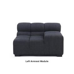 the left armrest module is shown in dark gray fabric, and has four separate sections for