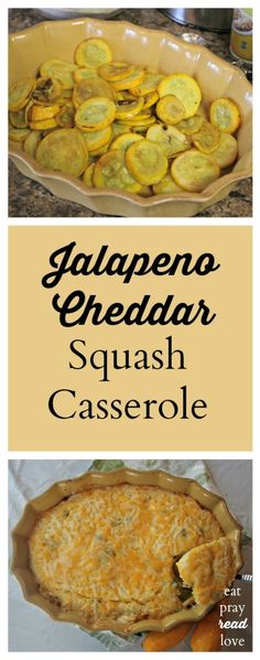 an image of squash casserole with the title in spanish above it and below