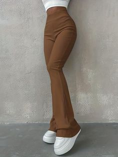 Slim Leggings, Yoga Trousers, Plus Size Yoga, Christmas Outfits, High Waisted Flares, Flare Leg Pants, Coffee Brown, Fashion Fall, 가을 패션