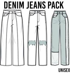 the denim jeans pack is shown in three different styles