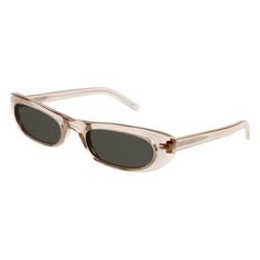 Introducing the Saint Laurent SL557 SHADE 004 Transparent Nude/Grey sunglasses, a stunning addition to your eyewear collection. These sleek and stylish frames are perfect for the modern fashionista who wants to make a statement wherever they go. The frame color of these sunglasses is a chic and sophisticated Transparent Nude, adding an elegant touch to any outfit. The grey lenses complement the frame beautifully, offering a subtle pop of color that is both stylish and versatile. With a lens socket width of 53 and a bridge size of 20, these sunglasses are designed to fit comfortably on a variety of face shapes. Crafted from high-quality acetate, the Saint Laurent SL557 SHADE 004 sunglasses exude luxury and sophistication. The oval style is both classic and trendy, making these sunglasses th Saint Laurent Sunglasses, Stylish Eyeglasses, Grey Sunglasses, Red Carpet Event, The Saint, Grey Lenses, Face Shapes, Women Brands, Yves Saint Laurent