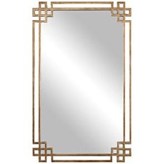 a gold framed mirror with an art deco border around the edge and square shaped frame