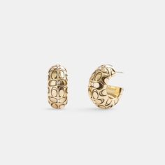 Featuring our Signature for iconic Coach style these chunky hoop earrings are subtly set with crystals. They’re finished with a hypoallergenic titanium post and round clutch closure. | Coach Quilted Signature Chunky Hoop Earrings - Women's - Gold Coach Earrings, Chunky Hoop Earrings, Large Wallet, Christmas Wishlist, Buying Jewelry, New Handbags, Belt Bag, Gift Guide, Womens Watches