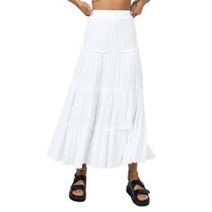 PRICES MAY VARY. ღ Material: This flowy long skirt for women is made of 95% polyester and 5% spandex, ultra-soft, skin-friendly, good breathability, comfortable to wear, durable and not easy to deform. ღ Design: Solid color/ floral print, high waist, elastic waistband, tiered design, ankle length, high waisted skirt for women, ruffle pleated maxi skirt, long flowy skirt, swing hem makes this maxi skirt unique and elegant, helping to show off your charm and fashion sense and make you stand out fr Maxi White Skirt, Long Skirt Fall, Long Skirt Pleated, Flowy Long Skirt, Long Tiered Skirt, Womens Long Skirt, Long Flowy Skirt, Ruched Midi Skirt, Feeling Well