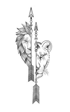 two lions and an arrow tattoo design