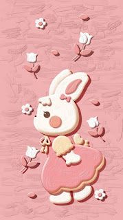 a pink background with an image of a rabbit in a dress