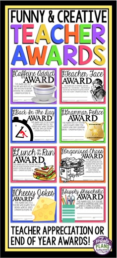 the teacher appreciation award poster for fun and creative teachers to use on their classroom's awards