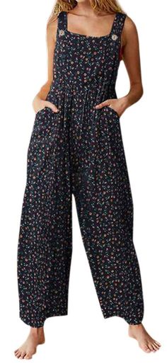 PRICES MAY VARY. Pull on style/ Loose fit Milk fiber. Lightweight, thin, skin friendly and breathable to wear in spring, summer and fall. Features: Sleeveless/ Straps with 2 buttons/ Floral print/ 2 Side pockets/ Wide leg bell bottom flare palazzo pants/ Ruffle pleated style/ Color- black, red, yellow, grey, purple Cotton overall jumpsuit: The loose jumpsuit for women is fitted as everyday wear streetwear casual sleeveless wide leg tank jumpsuit linen overalls, wear to work loose ruffle bib over Flower Print Jumpsuit, Linen Overalls, Collar Jumpsuit, Vintage Jumpsuit, Floral Print Jumpsuit, Jumpsuit For Women, Loose Jumpsuit, Jumpsuit Pattern, Mori Girl