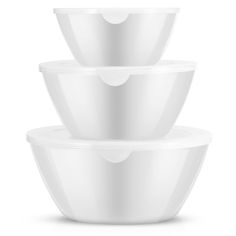 three white plastic bowls stacked on top of each other, with one bowl in the middle