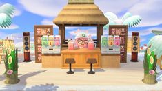 Beach Stall Acnh, Beach Club Animal Crossing, Acnh Beach Shop, Beach Theme Animal Crossing, Beach Area Acnh, Acnh Island Designs Tropical, Animal Crossing Island Inspiration Beach, Anch Beach Ideas, Beach Ideas Animal Crossing New Horizon