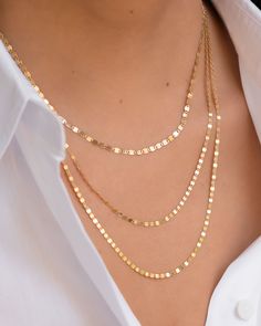 14k gold dainty mirror chain link necklace in your choice of length and gold color, wear it by itself or layered. Links: Approx. 2mm Weight: 16" is approx. 1 gram Ships in 4-7 business days Rush order ships in 2-5 business days Comes gift ready in a custom Zoe Lev jewelry box *Eligible for return, per our policy. See here for details. 14k Gold Layered Necklace With Delicate Chain, 14k Yellow Gold Layered Delicate Chain Necklace, Dubai Gold Jewelry, Real Gold Chains, Real Gold Jewelry, Gold Jewelry Simple, Classy Jewelry, Gold Mirror, Stylish Jewelry