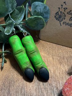 Halloween Wicked Witch Finger Polymer Dangle Earrings Green Novelty Earrings For Halloween, Green Earrings For Halloween Gift, Green Novelty Jewelry For Halloween, Green Halloween Party Earrings, Quirky Halloween Earrings, Green Halloween Dangle Earrings, Handmade Green Halloween Earrings, Witches Fingers, Earrings Halloween