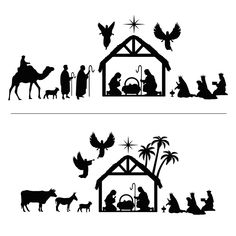 the nativity scene is shown in black and white