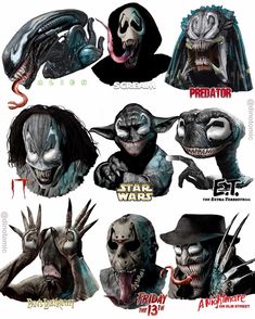 an image of aliens with different expressions on their face and body, all in various poses