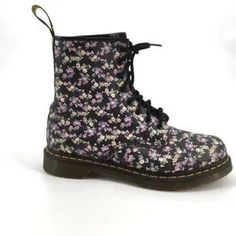 Dr. Martens Pascal 1480 Floral Combat Boots Size: 8 Color: Black Background With Purple, Yellow, And Green Floral Print Condition: Moderate Scuffing On Interior Side (See Photos) - Otherwise In Great Condition Features/Tags: Combat Boot, Leather Upper, Lace Up, Signature Sole, Rounded Toe Fall Floral Print Boots With Round Toe, Black Floral Print Boots With Round Toe, Winter Floral Print Boots, Black Leather Boots With Floral Print, Casual Winter Boots With Floral Print, Casual Ankle-high Boots With Floral Print, Casual Floral Print Boots With Round Toe, Casual Floral Print Round Toe Boots, Dr Martens Pascal