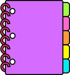 a purple notebook with spirals and colored paper