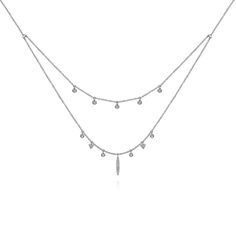 14K White Gold Layered Diamond Charm Drop Necklace Diamond Charm, Drop Necklace, White Gold, Gold, White