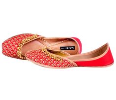 Just go rhythmic this season with our 'FELL FOR BELLS' juttis!!Melodious musical sound with every step you make. Vibrant red colour base embroidered with golden threads, sequins and golden ghungroos/bells makes it a perfect choice for every bride.*Ethnic Shoes/Women Flats/Handmade Indian Designer Women Shoes or Slippers/Royal shoes/traditional style WomenSPECIFICATIONS:•Upper/Panna - Red silk fabric base embellished with sequins, gold thread work and small bells (ghungaroos)•Back/Adda - Red silk Red Round Toe Flats For Wedding, Formal Flats For Festivals With Round Toe, Slip-on Wedding Shoes For Festivals, Slip-on Wedding Shoes For Parties And Festivals, Flat Embellished Wedding Shoes For Festivals, Embellished Flat Wedding Shoes For Festivals, Flat Wedding Shoes For Receptions And Festivals, Flat Wedding Shoes For Reception, Flat Embroidered Wedding Shoes For Festive Occasions