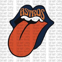 the rolling stones tongue with astros on it's side, in orange and blue