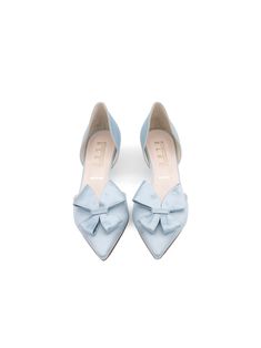 Something Bleu - Cliff d'Orsay Kitten Heel - Light Blue Satin Timeless Shoes, Special Occasion Shoes, Cinderella Shoes, Dressy Shoes, Bow Pumps, Pointed Toe Heels, Evening Shoes, Perfect Shoes, Blue Satin