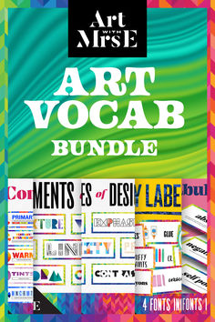 Pictures of art vocabulary posters and labels including supply labels, elements of design, color concepts, and more! Art Vocabulary, Bitmoji Classroom, Supply Labels, Education Information