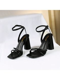 Elegant Design: These heeled sandals feature a square open toe and strappy design, adding a touch of sophistication to any outfit.Heel Height: With a 3.5-inch heel height, provide a perfect balance between style and comfort. Allowing you to dance the night away at weddings, parties, evening.Easy On/Off: Adjustable ankle strap with buckle closures, easy to adjust the fit and put on/off, bring convenience and comfortable to you.Quality Assurance: Made with good materials, these wedding bridal shoe Wedding Sandals Heels, Sandals Wedding, Strappy High Heels, Wedding Sandals, Black Sandals Heels, 5 Inch Heels, Sandals For Women, Dress And Heels, Heeled Sandals