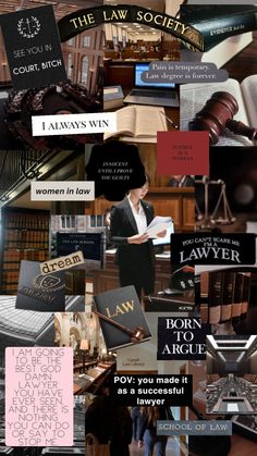 collage of law related images including books, women in law and men in law