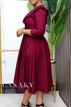 Lasaky - Sophisticated Solid Patchwork A-Line Dresses with O Neck, Buttons, and Belt Plain Midi Dress, Elegant Shirt Dress, Elegant Style Dress, Bowknot Dress, Evening Midi Dress, Lace A Line Dress, African Clothes, Line Dresses, Office Dresses For Women