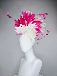 From the featured milliner of the 2023 Kentucky Derby Museum kentucky derby hat fascinator bright pink fuchsias with white sinamay and white feather flower with white feathers headband attachment.  each hat is totally one of a kind! no two are alike! I can probably add feathers, flowers etc to existing hats for a small fee. I cannot remove anything from existing hats. Just message me and see if we can make it work! :) I cannot make custom order from scratch. My schedule is unfortunately too craz Summer Pink Fascinator With Feathers, Pink Feathered Spring Hat, Adjustable Pink Feather Fascinator, Whimsical Pink Fascinator Hat, Pink Feather-trimmed Costume Hats For Royal Ascot, Derby Hats Fascinators, Occasion Hats, Baccarat Crystal, Feather Headband