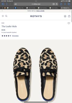 a pair of leopard print slippers on top of a website page