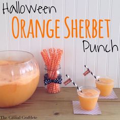 an orange sherbet punch recipe is displayed on the webpage for halloween food and crafts