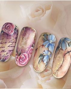 Vintage Nails Design, Vintage Nails Design Retro, Sculpted Gel Nails, Stamping Nail Art, Flower Nail Art, Get Nails, Dream Nails