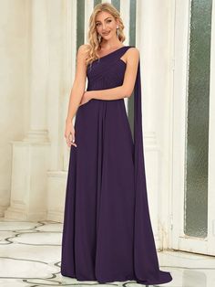 Indulge in effortless sophistication with the Chicely Pleated one-shoulder long chiffon evening dress. This timeless yet fashion-forward piece features a ruched and fitted bust that flatters the figure, while the free-flowing chiffon skirt adds an air of femininity and elegance. Perfect for any formal occasion, from prom and homecoming to weddings and evening parties, this dress is sure to make you feel confident and stunning. The classic design ensures it will be a staple in your wardrobe for y Affordable Prom Dresses Uk, Whimsy Wedding, Long Chiffon Evening Dress, Floryday Dresses, Elegant Evening Dresses Long, Dillards Dresses, Moss Wedding, Unusual Dresses, Wedding Bedroom