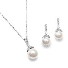 Beautiful, affordable gifts for your bridal party!  6 Sets Mariell Pearl and CZ Bridesmaid Jewelry 3045S- Affordable Elegance Bridal - Silver Bridesmaid Jewelry, Pearl Drop Necklace, Bridesmaid Accessories, Bridesmaid Jewelry Sets, Wedding Accessories Jewelry, Wedding Bridal Jewellery, Jewelry Images, Bride Jewellery, Wedding Jewelry Sets