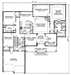 the first floor plan for a home with two master suites and an attached living area