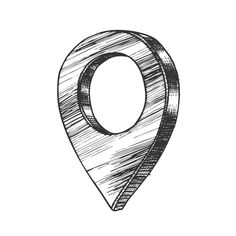 a black and white drawing of a map marker with the letter o in it's center