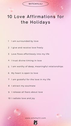 the back cover of 10 love affirmations for the holidays