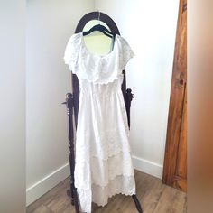 Nwt Naoo Nation Ak Outfits White Eyelet Maxi Dress Size Large Eyelet Lace Ruffle Elastic Waist Lined 100% Cotton Length- 51" Ptp- 16" Flat With Lots Of Room To Stretch Beautiful Dress That Is Very Versatile. It's Giving Beachy, Boho, Vacation, Wedding, Bridal, Cowgirl Vibes. Can Be Worn For Many Occasions. Definitely Want To Add This Gorgeous Piece To Your Closet. Bridal Cowgirl, Eyelet Wedding Dress, Cowgirl Vibes, Vacation Wedding, Eyelet Maxi Dress, Beachy Boho, White Eyelet, Eyelet Lace, Lace Ruffle