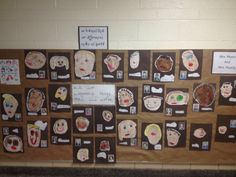 a bulletin board with many different faces on it