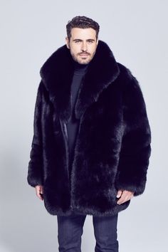 Black Fox Mens Jacket Mens Parka Stand up or fold down Collar Two-Way ZipperCenter Back Length: 34in/86cm Fur Type: Black Fox Fur Origin: Finland Lining: Satin Made in USAOrigin Assured/SAGA Furs Ships in 5-7 days Mens Fur Jacket, Fox Jacket, Fur Coat Men, Mens Fur Coat, Black Fur Coat, Men Parka, Men Coats, Fur Hats, Fox Fur Jacket