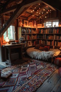 a room filled with lots of books and furniture