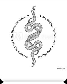 a drawing of a snake in the center of a circle with words written below it