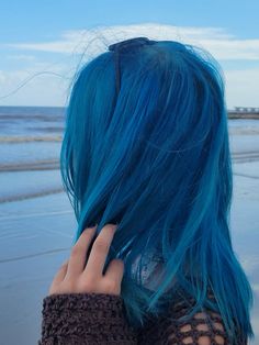 Blue hair Light Blue And Dark Blue Hair, Sea Blue Hair, Blue Braided Hair, Vibrant Blue Hair, Blue Curly Hair, Scene Girl Hair, Electric Blue Hair, Brain Juice