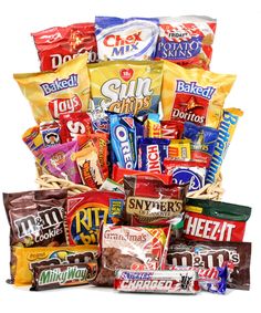 a large assortment of candy and snacks