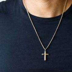 "Mens Cross, Large Cross Necklace, Boys Cross Necklace, Cross Jewelry, Confirmation Cross, Gold Cross Necklace Men, Men's Cross, Baptism Cross Necklace, Christian Gift Material: 14K Gold Hollow Chain Width: 2MM Available Lengths: 20\", 22\", 24\" -Approximate Gram Weights- 20\": 6.8 gram 22\": 7.5 gram 24\": 8.2 gram -Pendant Dimensions- Height: 30mm Width: 20mm Weight: 2.1 gram CHAINZ offers the highest quality 14K gold jewelry for men at the best prices. Contact us on Etsy Convo for custom siz Gold Cross Necklace For Father's Day, Gold Cross Pendant Necklace For Memorials, Gold Cross Pendant Necklace For Memorial, Gold Cross Necklace Men, Boys Cross Necklace, Cross Chain, Mens Crosses, Mens Gold Jewelry, Gold Cross Necklace