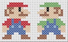 a cross stitch pattern with an image of mario and luigi on the same piece of fabric