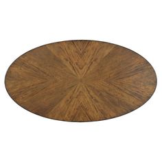 an oval wooden table top on a white background