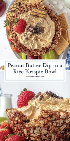 peanut butter dip in a rice krispie bowl