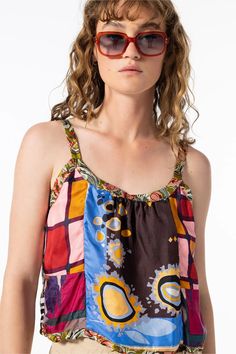 VIVIENNE CAMI, MULTI – Burning Torch Online Boutique Casual Silk Tops With Vibrant Print, Multicolor Silk Top With Vibrant Print, Multicolor Silk Tops With Vibrant Print, Casual Multicolor Silk Top, Multicolor Silk Beach Top, Vintage Multicolor Silk Tops, Bohemian Multicolor Silk Tops, Multicolor Silk Top With Abstract Print, Multicolor Silk Tops With Abstract Print